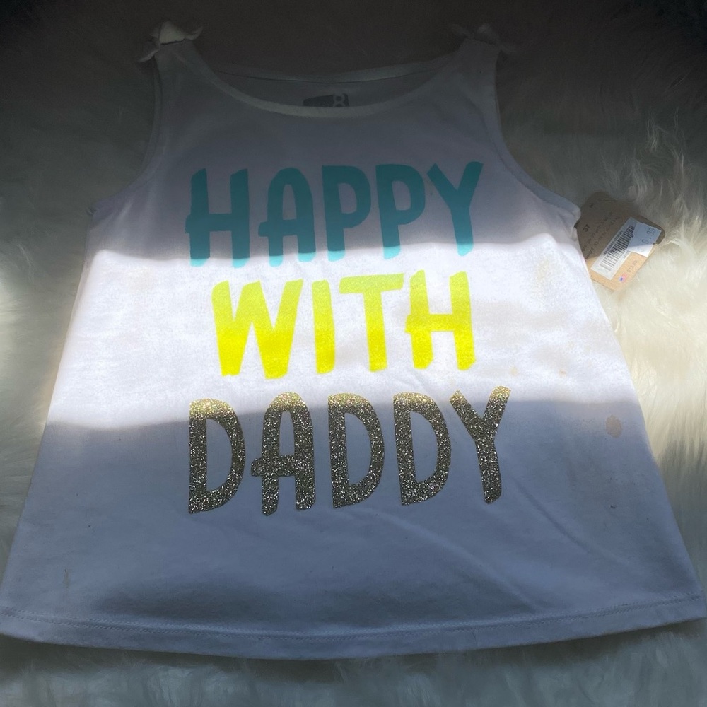 Crazy 8 happy with daddy girls 3t white, blue, yellow, and gold, tank top